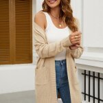 Gilet femme cardigan longues casual en tricot automne couleur unie - beige