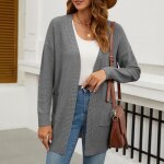Gilet femme cardigan longues casual en tricot automne couleur unie - gris