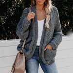Gilet femme cardigans en tricot chandails ample ample et oversize  poches larges @gris