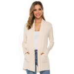 Gilet femme cardigan en tricot mi - longue manches longue couleur unie avec poches pour printemps et ... Gilet femme cardigan en tricot mi - longue manches longue couleur unie avec poches pour printemps et ...