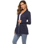Gilet femme cardigan en tricot mi - longue manches longue couleur unie avec poches pour printemps et ...