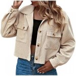 Gilet femme court lgant pas cher col chemise blouson veste beige chemisier printemps fille unie manches ...
