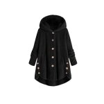 Gilet femme grande taille - boutonn - capuche en laine - noir