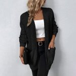 Gilet femme hiver tricot mi - long manches longues casual chaud couleur unie Gilet femme hiver tricot mi - long manches longues casual chaud couleur unie