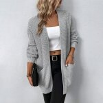 Gilet femme hiver tricot mi - long manches longues chaud - insfity - gris Gilet femme hiver tricot mi - long manches longues chaud - insfity - gris