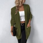 Gilet femme hiver tricot mi - long manches longues chaud - insfity - vert - col classique