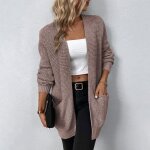 Gilet femme hiver tricot mi - long manches longues chaud - rose - insfity - col classique