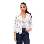 Gilet femme manches 3 / 4 - dentelle en coton - couleur blanc Gilet femme manches 3 / 4 - dentelle en coton - couleur blanc