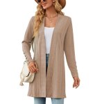 Gilet femme mi - longue en tricot couleur unie casual cardigan manches longues avec boutons pour printemps ...