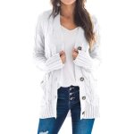 Gilet femme en tricot automne hiver couleur unie cardigan manches longues avec poches - blanc Gilet femme en tricot automne hiver couleur unie cardigan manches longues avec poches - blanc