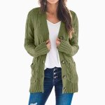 Gilet femme en tricot automne hiver couleur unie cardigan manches longues avec poches - vert