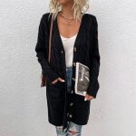Gilet femme en tricot automne hiver mi - longue cardigan torsadées col v manches longues couleur unie ... Gilet femme en tricot automne hiver mi - longue cardigan torsadées col v manches longues couleur unie ...