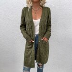 Gilet femme en tricot automne hiver mi - longue cardigan torsadées col v manches longues couleur unie ... Gilet femme en tricot automne hiver mi - longue cardigan torsadées col v manches longues couleur unie ...