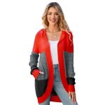 Gilet femme en tricot avec capuche manches longues chaud doux hiver rayure tricolore - orange