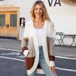 Gilet femme en tricot avec capuche manches longues rayure tricolore - insfity - blanc