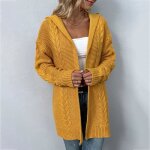 Gilet femme tricot  capuche mi - longue automne hiver cardigan ouvert torsad manches longues couleur ...