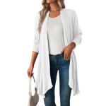 Gilet femme en tricot cardigan mi - longue couleur unie manches longues pour printemps et automne - blanc ...