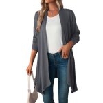 Gilet femme en tricot cardigan mi - longue couleur unie manches longues pour printemps et automne - gris ...