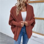Gilet femme en tricot manches longues cardigan ouvert col echarpe couleur unie pour automne hiver - brique ...