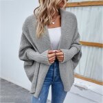 Gilet femme en tricot manches longues cardigan ouvert col echarpe couleur unie pour automne hiver - gris ...