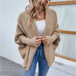 Gilet femme en tricot manches longues cardigan ouvert col echarpe couleur unie pour automne hiver - kaki ...
