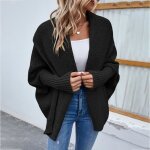 Gilet femme en tricot manches longues cardigan ouvert col echarpe couleur unie pour automne hiver - noir ...