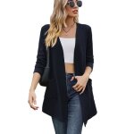Gilet femme en tricot mi - longue avec poches cardigan manches longues couleur unie pour printemps et ... Gilet femme en tricot mi - longue avec poches cardigan manches longues couleur unie pour printemps et ...