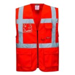 Gilet haute visibilit� - portwest - executive - berlin - rouge - 7 poches - en iso 20471 classe 2