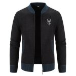 Gilet hiver chaud homme en tricot doubl� polaire cardigan chaud epais manches longues - noir