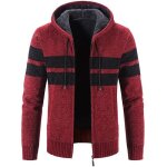 Gilet hiver homme capuche chaud doubl polaire cardigan en tricot zippee epaisse bicolore - bordeaux