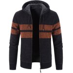 Gilet hiver homme capuche chaud doubl polaire cardigan en tricot zippee epaisse bicolore - noir