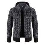 Gilet hiver homme  capuche chaud doubl polaire cardigan zipp imprim en tricot epais manches longues ...