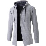 Gilet hiver homme  capuche mi - long double polaire veste zippee chaude epaisse couleur unie