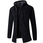 Gilet hiver homme  capuche mi - long double polaire veste zippee chaude epaisse couleur unie - noir ...