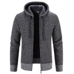 Gilet hiver homme  capuche en tricot chaud doubl polaire cardigan zippe epais manches longues couleur ...
