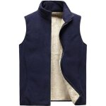 Gilet hiver homme double polaire veste zippee sans manches col montant couleur unie - bleu