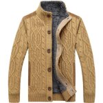 Gilet hiver homme en mailles torsad�es casual sweat col montant vetement chaud - kaki