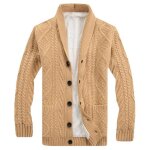 Gilet hiver homme en tricot doubl� polaire cardigan chaud epais couleur unie avec poches tissu confortable ...