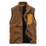 Gilet hiver polaire homme veste sans manches chaude col montant couleur unie - jaune Gilet hiver polaire homme veste sans manches chaude col montant couleur unie - jaune
