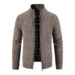 Gilet hiver zipp� homme en tricot doubl� polaire cardigan chaud epais col montant confortable couleur ...