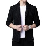 Gilet homme automne hiver en tricot cardigan elegant manches longues couleur unie avec poches - noir