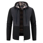 Gilet homme  capuche automne hiver doubl polaire cardigan en tricot chaud epais couleur constraste ...