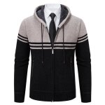 Gilet homme capuche en tricot chaud doubl polaire cardigan zipp epais rayures confortable automne hiver ...