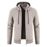 Gilet homme à capuche en tricot doublé polaire cardigan chaud epais manches longues - beige Gilet homme à capuche en tricot doublé polaire cardigan chaud epais manches longues - beige