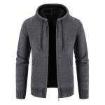 Gilet homme  capuche en tricot doubl polaire cardigan chaud epais manches longues - gris