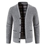 Gilet homme cardigan en tricot automne hiver doubl polaire chaud epais col v couleur unie - gris clair ...
