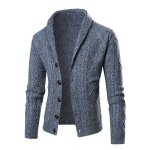 Gilet homme cardigan en tricot automne hiver manches longues couleur unie avec poches - bleu Gilet homme cardigan en tricot automne hiver manches longues couleur unie avec poches - bleu
