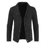 Gilet homme cardigan en tricot automne hiver manches longues couleur unie avec poches - noir Gilet homme cardigan en tricot automne hiver manches longues couleur unie avec poches - noir