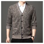 Gilet homme cardigan en tricot couleur unie epais chaude manches longues - insfity - coupe droite - col ...