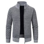 Gilet homme carreaux en tricot doubl polaire cardigan zippe chaud epais col montant automne hiver